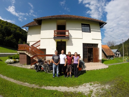 Radisa, Nikola, Cliff and Ljiljana outside their house.
