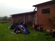 Tents set up behind a pub when we asked to camp
