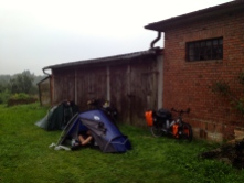 Tents set up behind a pub when we asked to camp