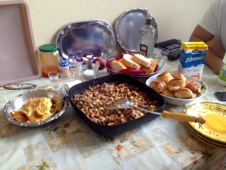 A Serbian feast for breakfast and compulsory rakia.