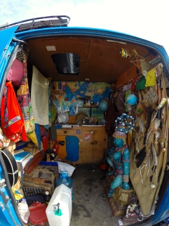 Inside of their van.