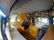 The inside of Fiddy and Moritz camper which Moritz built.