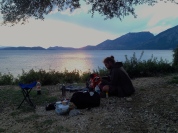 Sunset, camping and sea outside of Mitikas.