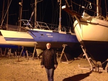 Manfred found us in a Lidl car park and kindly invited us to his catamaran to drink his beer. Thanks.