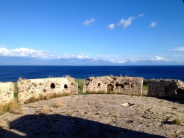 View from Koroni fort battlement to the next spit of the Peloponnese.